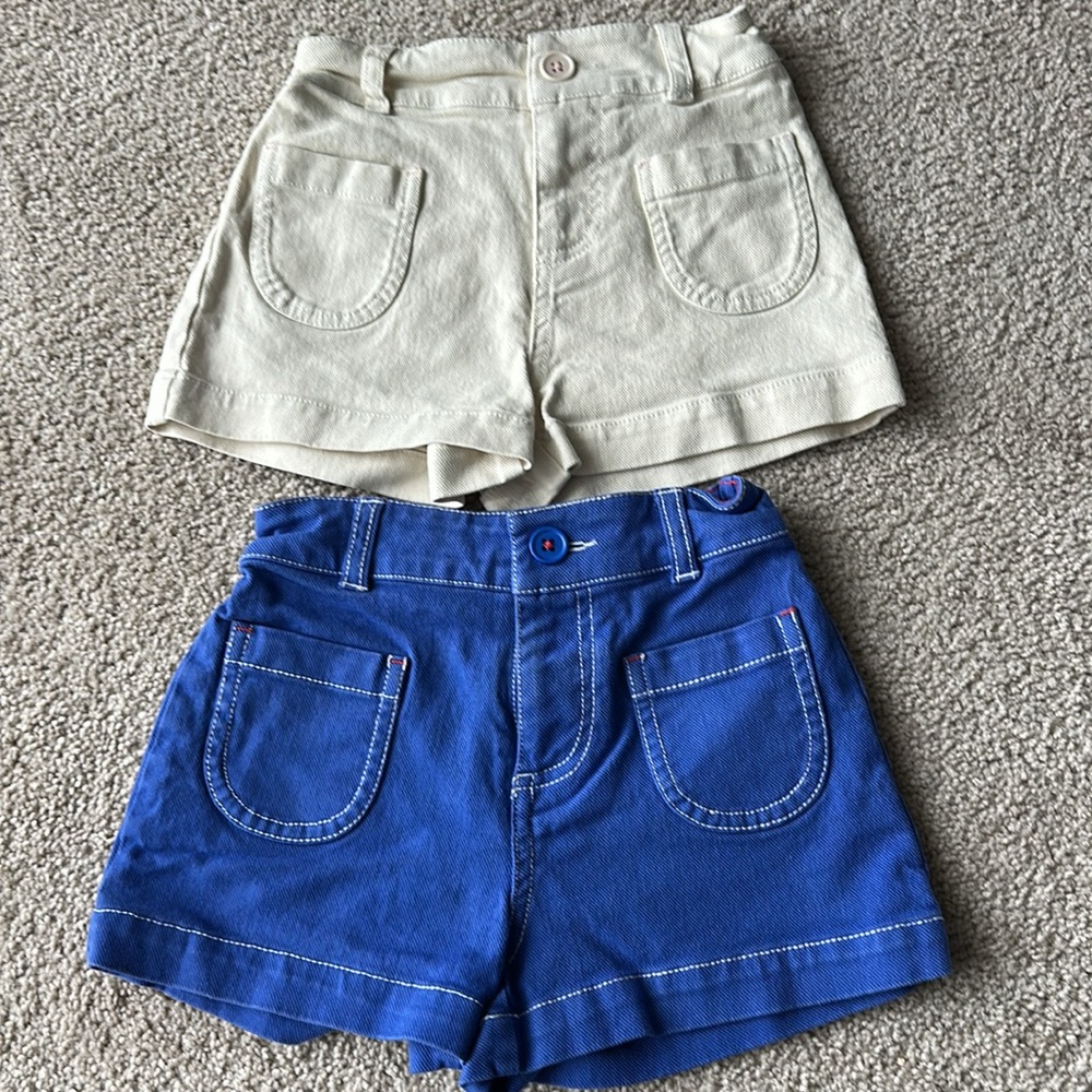 Mini Boden cute shorts, 2 pairs excellent condition, color blue and off white